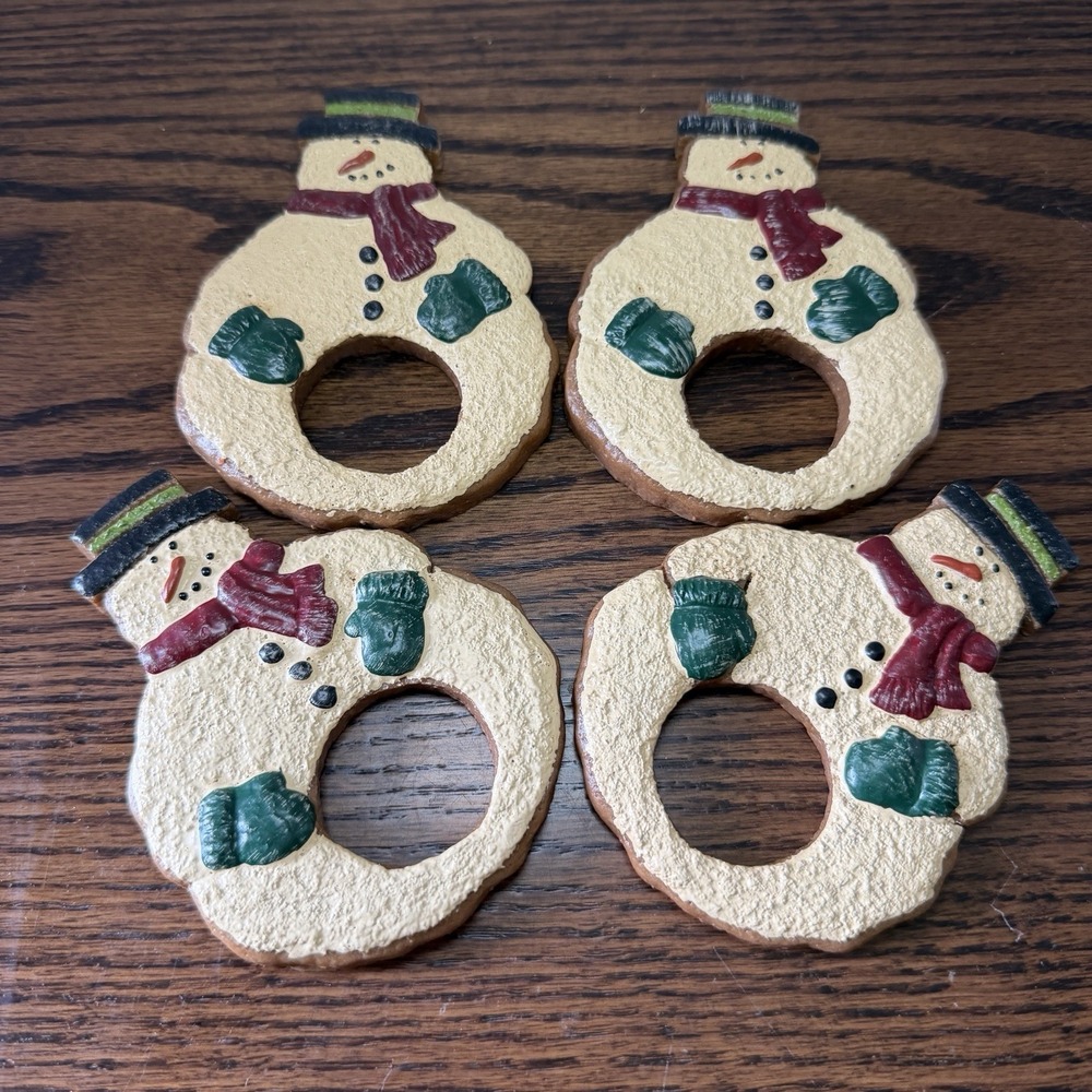 Vintage Snowman Napkin Rings Set of 4 Hand Painted Resin Christmas Holiday Decor